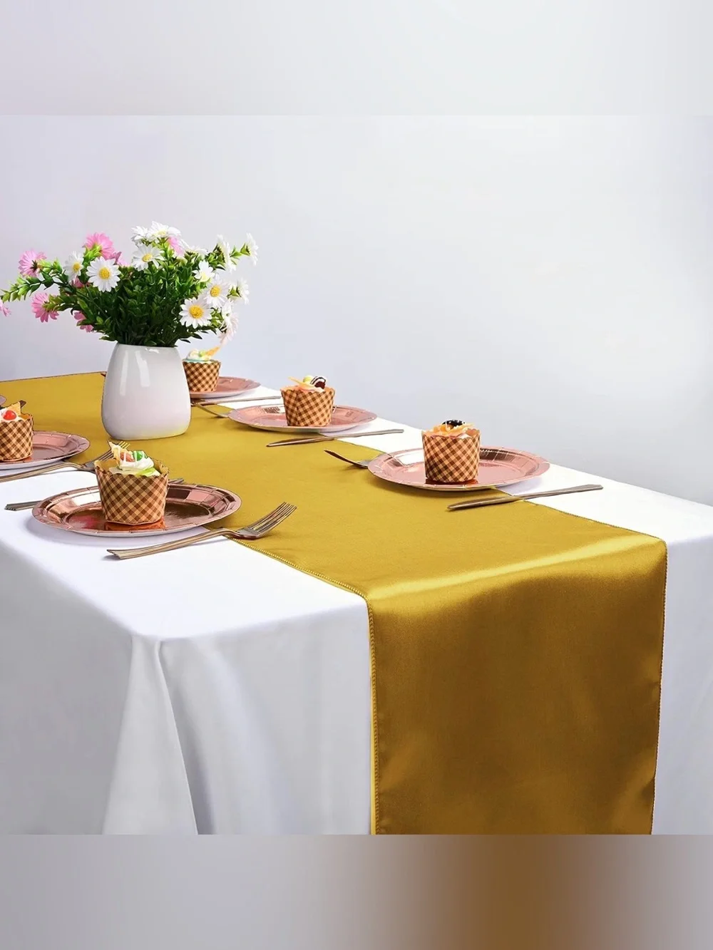 REWOMC 10-Pack Gold 12 × 108 inches Long Premium Satin Table Runner